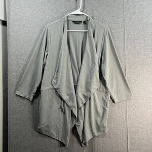 Every Day by Susan Graver Liquid Knit Anorak Style Cardigan Silver Mist Large